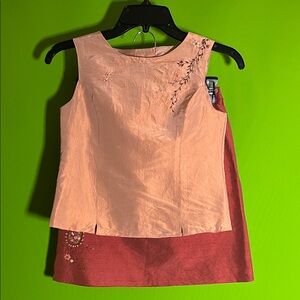 Talbots Chic Embroidered Skirt Silk Set Size 10